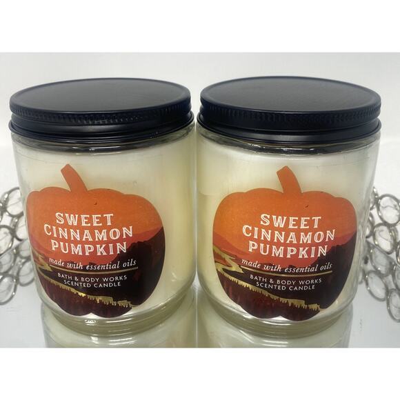 2 BATH & BODY WORKS SWEET CINNAMON PUMPKIN SINGLE WICK SCENTED CANDLE 7 OZ EA - Picture 2 of 3